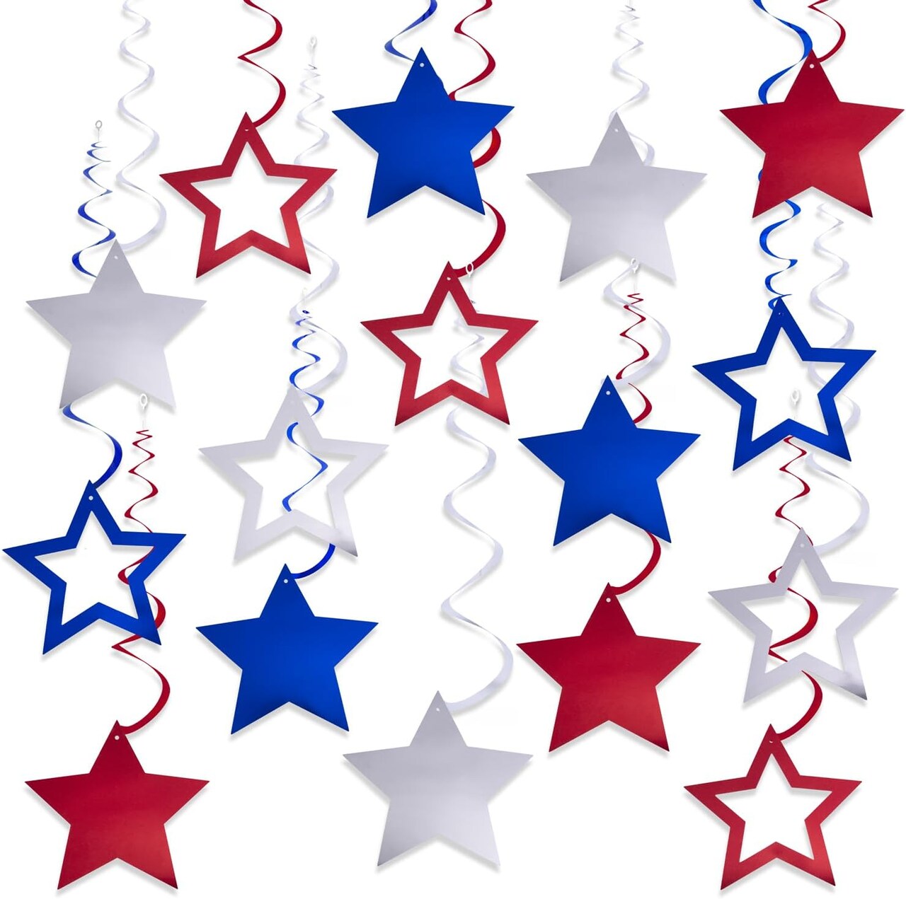 36Pcs Red White Blue Star Hanging Swirl Decorations Stars Streamers Foil Swirls